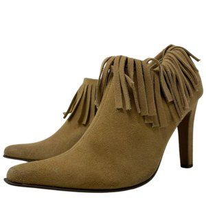 Paprika Tan Fringe Boho Heeled Ankle Booties  7